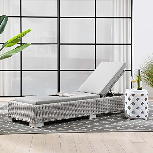 Modway Conway Outdoor Patio Wicker Rattan Chaise Lounge, Light Gray Gray