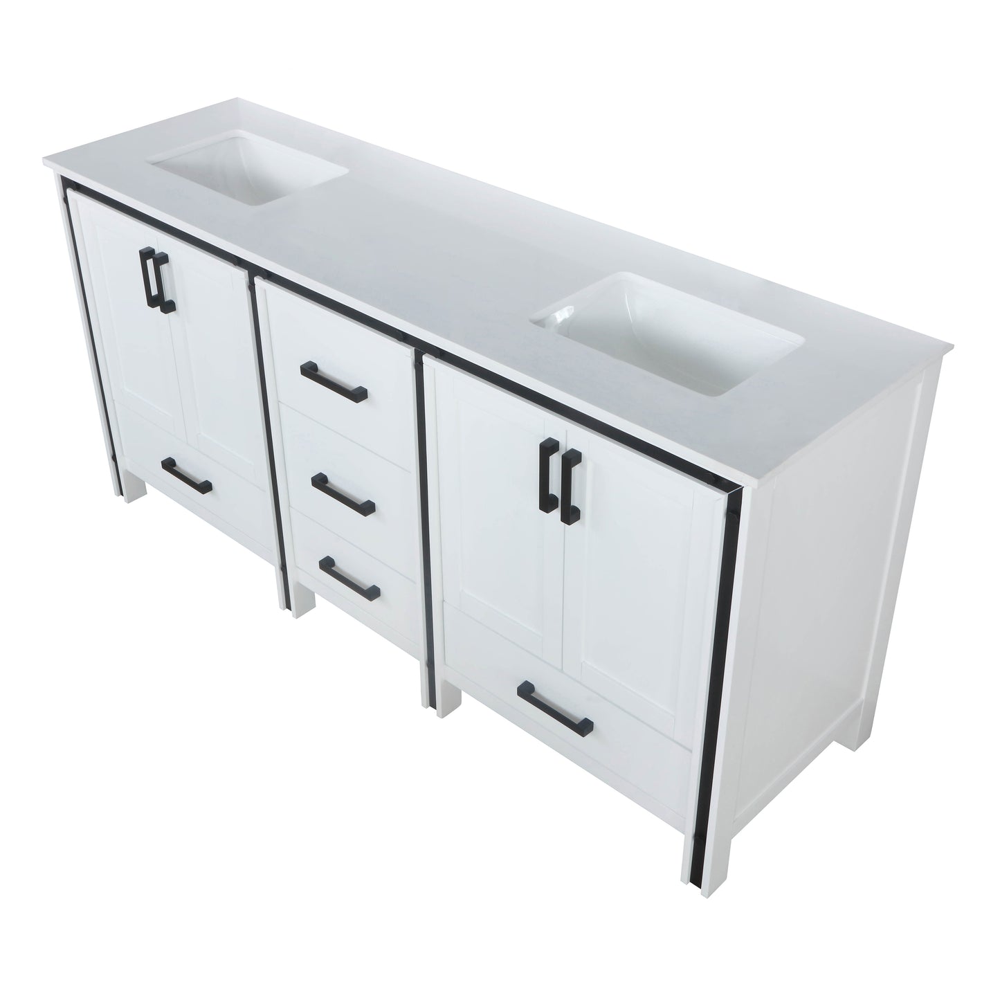 Ziva 72" White Double Vanity, Cultured Marble Top, White Square Sink and no Mirror