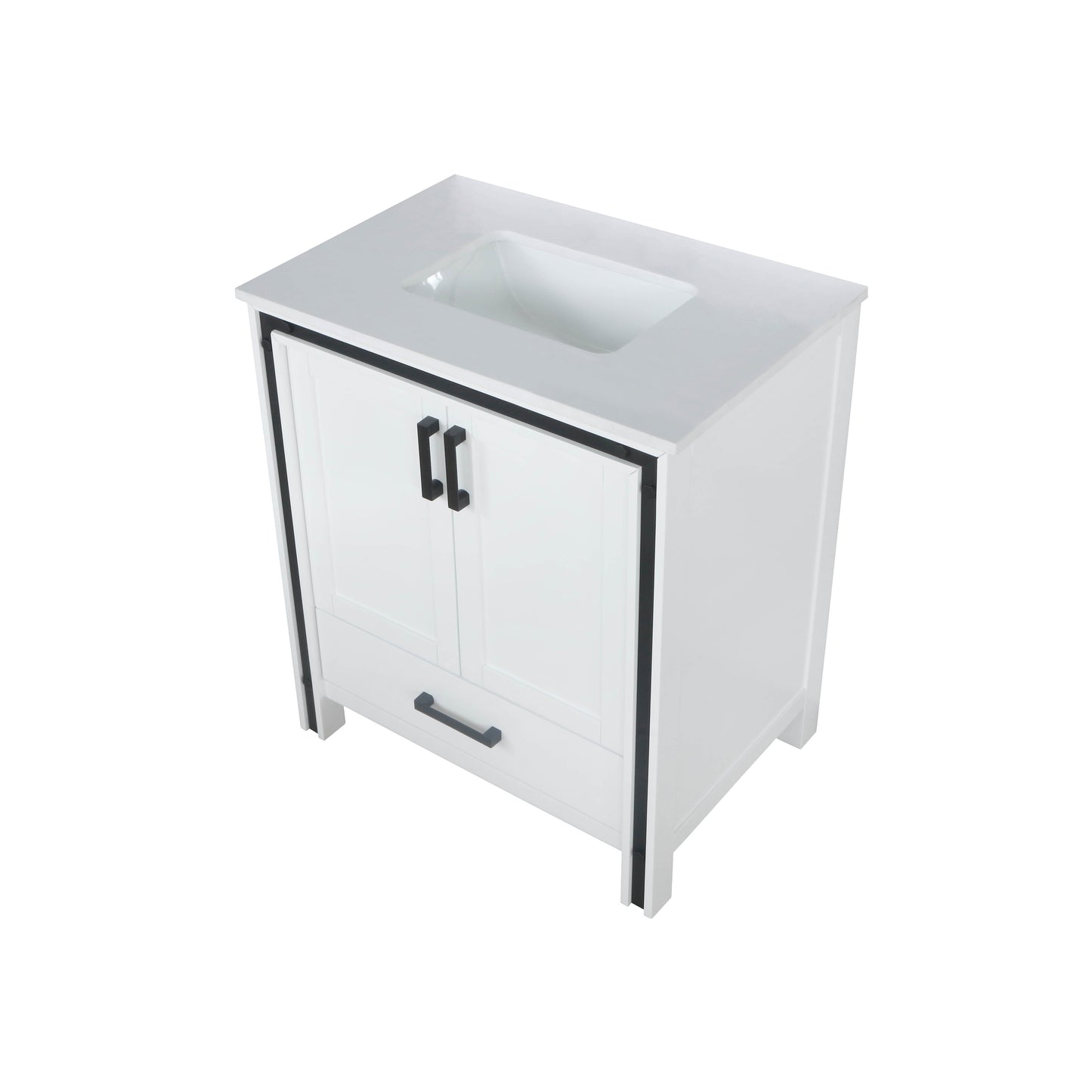 Ziva 30" White Single Vanity, Cultured Marble Top, White Square Sink and no Mirror