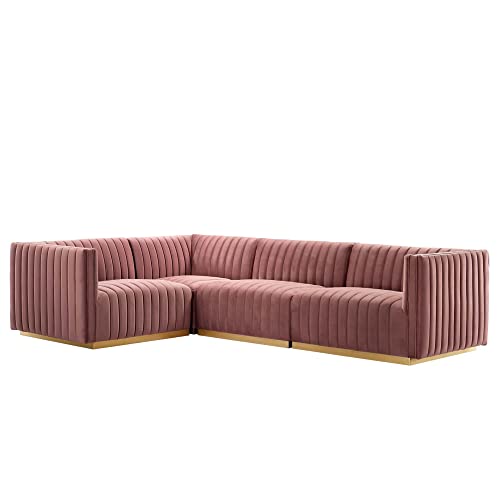 Modway Conjure 4-Piece Velvet and Stainless Steel Sectional in Dusty Rose/Gold