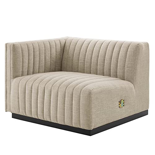 Modway Conjure Modern Channel Tufted Fabric Left-Arm Chair in Beige