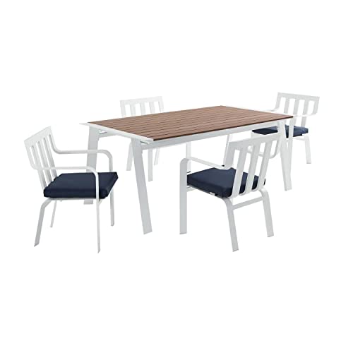 Modway Baxley 5-Piece Modern Aluminum/Wood Outdoor Dining Set in White/Navy