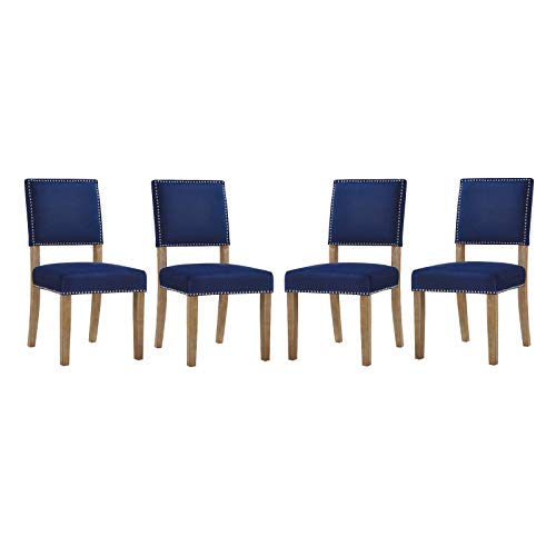 Modway EEI-2547-NAV Oblige Modern Farmhouse Velvet Polyester Upholstered Dining Chair with Nailhead Trim