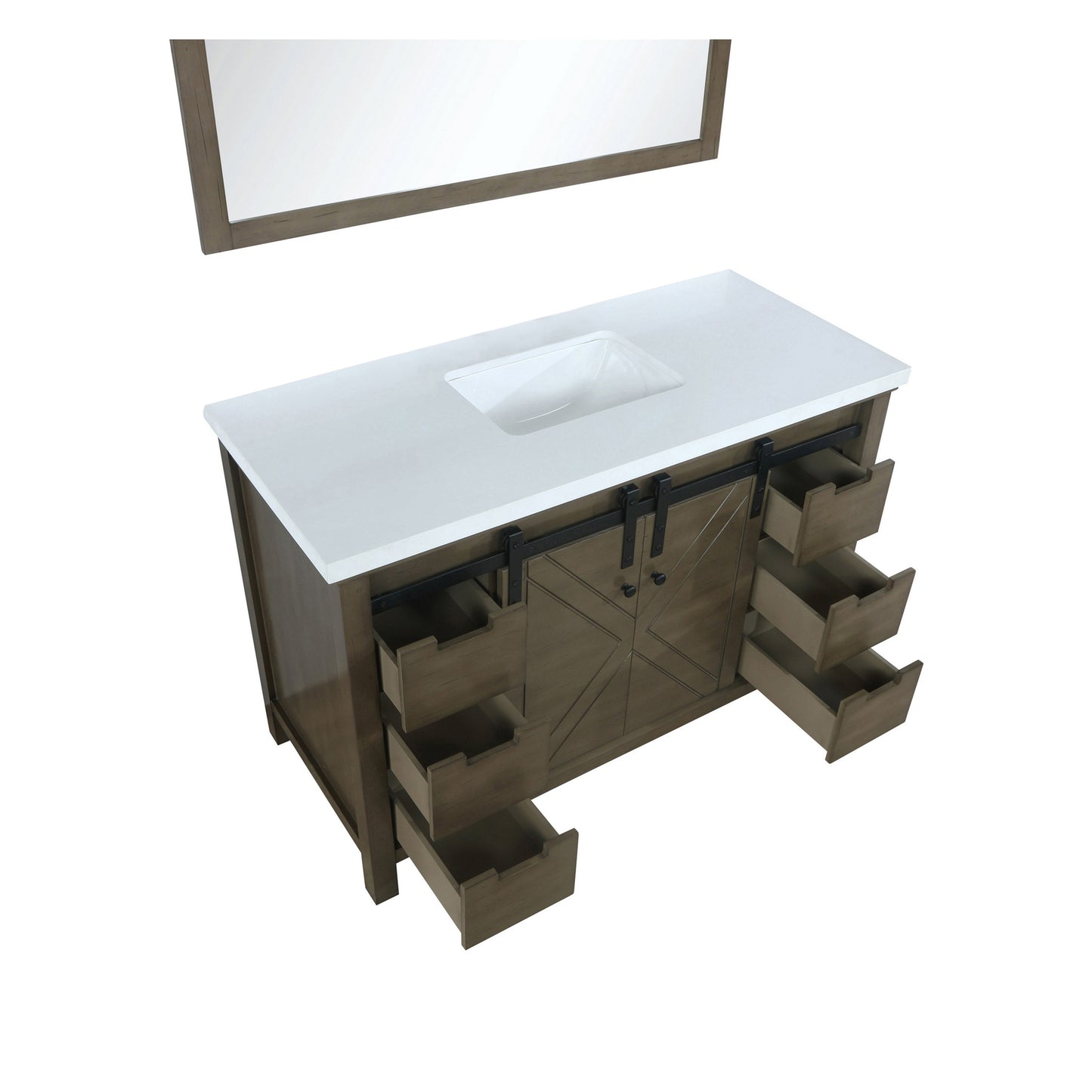 Marsyas 48" Rustic Brown Single Vanity, White Quartz Top, White Square Sink and 44" Mirror