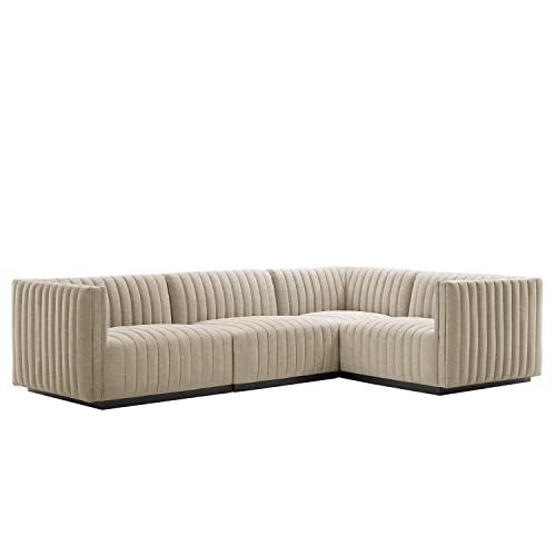Modway Conjure 4-Piece L-Shaped Channel Tufted Fabric Sectional in Black/Beige