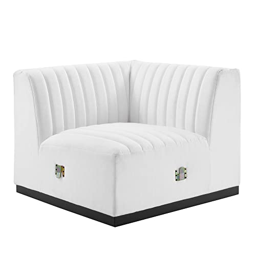 Modway Conjure Modern Channel Tufted Fabric Right Corner Chair in White