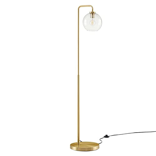Modway Silo Globe Glass PVC and Metal Floor Lamp in Satin Brass