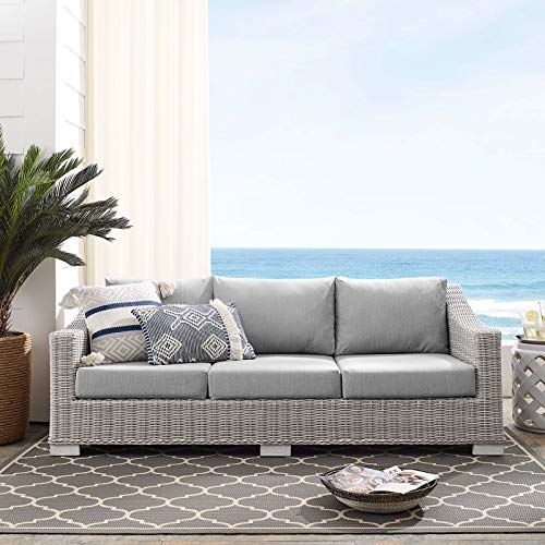 Modway Conway Sunbrella Outdoor Patio Wicker Rattan Sofa, 36 x 78 x 28, Light Gray Gray