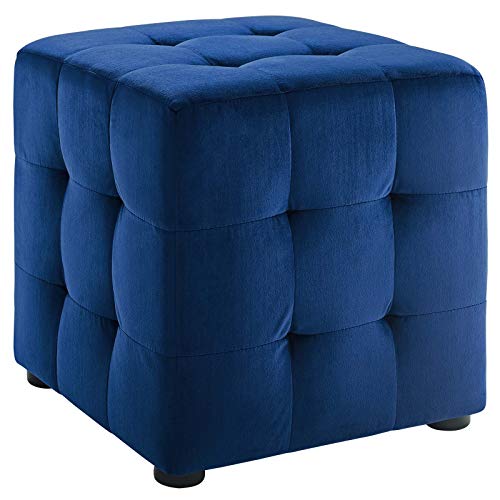 Modway Contour Tufted Button Cube Performance Velvet Ottoman, Navy 15.5"L x 15.5"H
