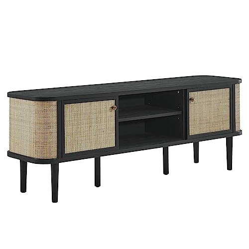 Modway Miramar 60" Rattan TV Stand in Black-with Curved Profile, for Living Room