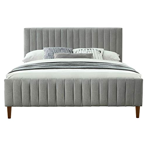 Upholstered King Platform Bed, Light Grey