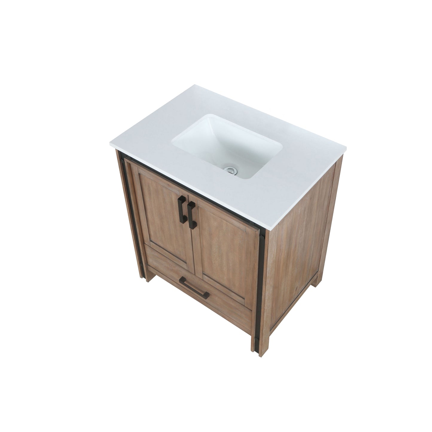 Ziva 30" Rustic Barnwood Single Vanity, Cultured Marble Top, White Square Sink and no Mirror