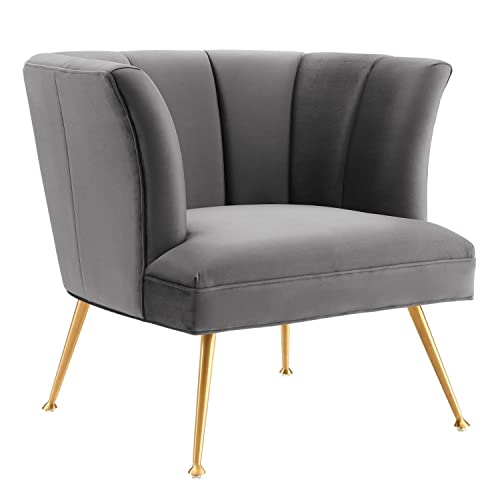 Modway Veronica Channel Tufted Performance Velvet Armchair in Gray EEI-5023-GRY