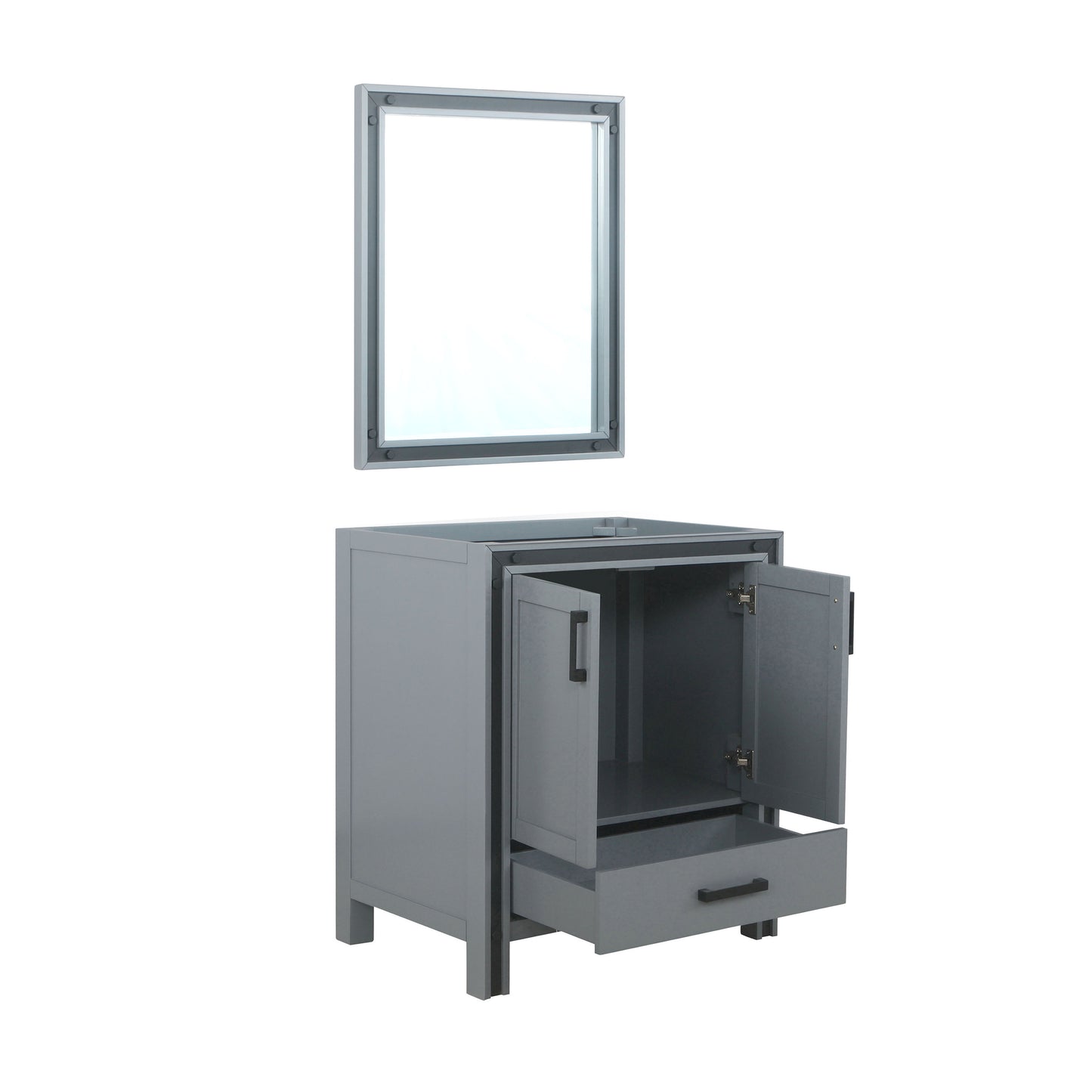 Ziva 30" Dark Grey Single Vanity, no Top and 28" Mirror