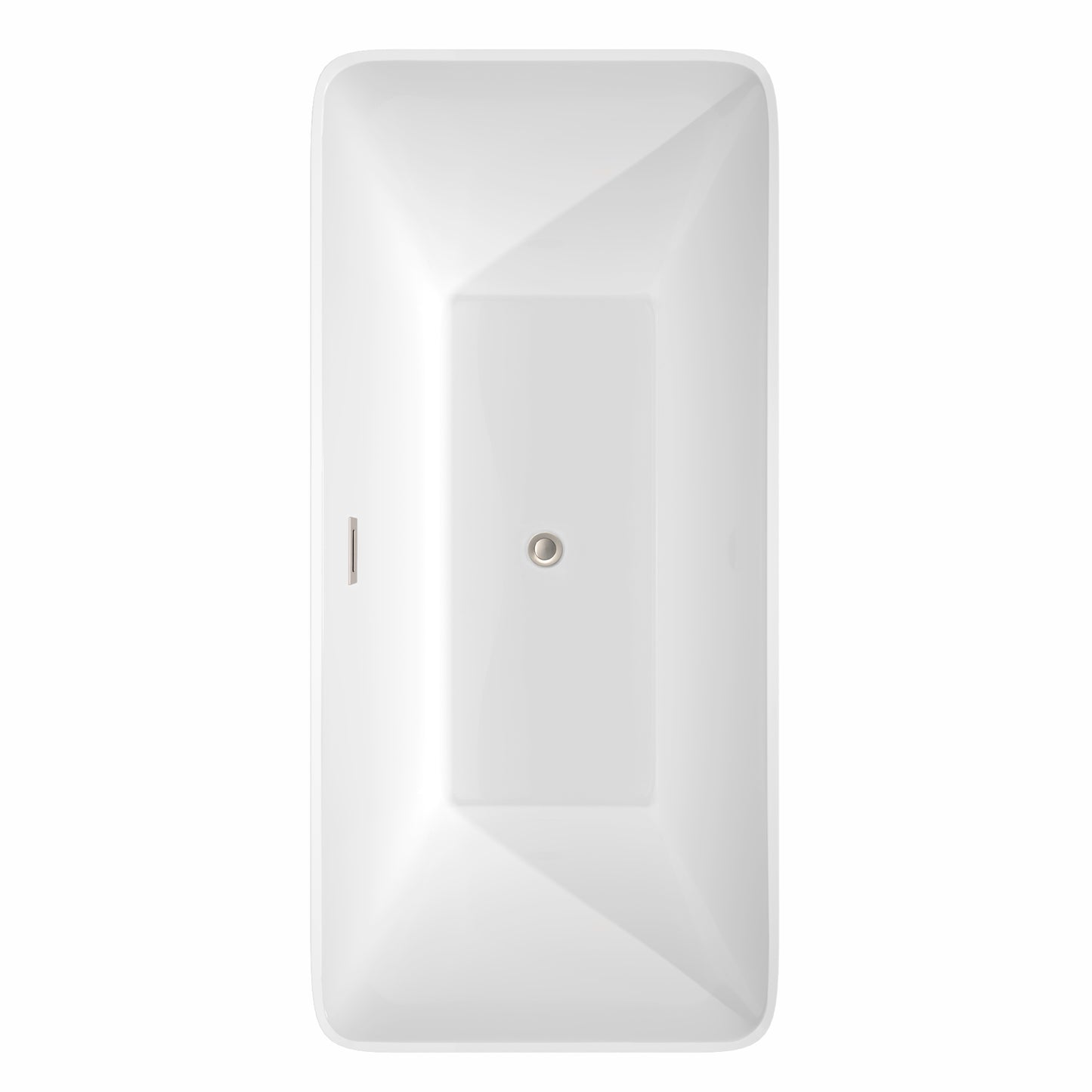 Tiffany 67 Inch Freestanding Bathtub in White with Floor Mounted Faucet, Drain and Overflow Trim in Brushed Nickel