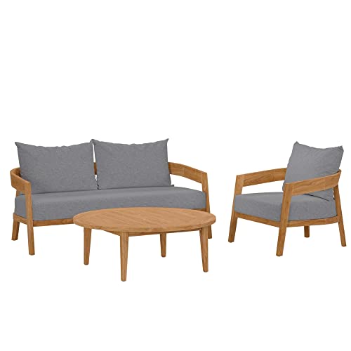 Modway Brisbane 3-Piece Teak Wood Outdoor Patio Set - Natural/Gray