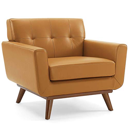 Modway EEI-3734-GRY Engage Top-Grain Leather Living Room Lounge Accent Armchair