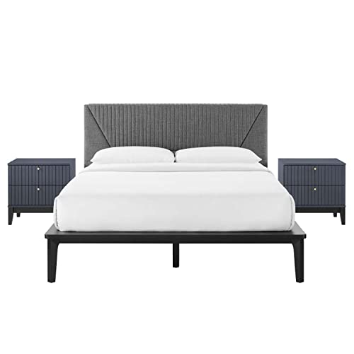 Modway Dakota 3 Piece Upholstered Bedroom Set with Blue Finish MOD-6961-BLU
