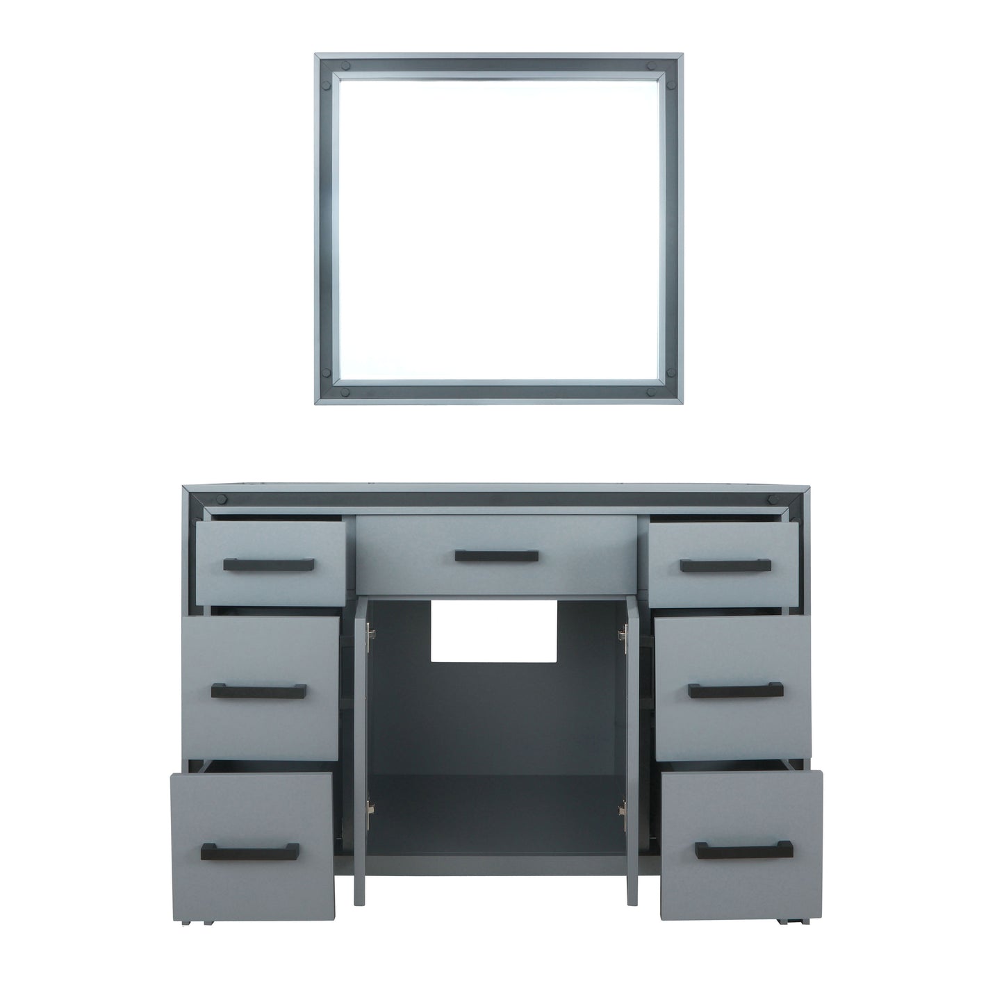 Ziva 48" Dark Grey Single Vanity, no Top and 34" Mirror