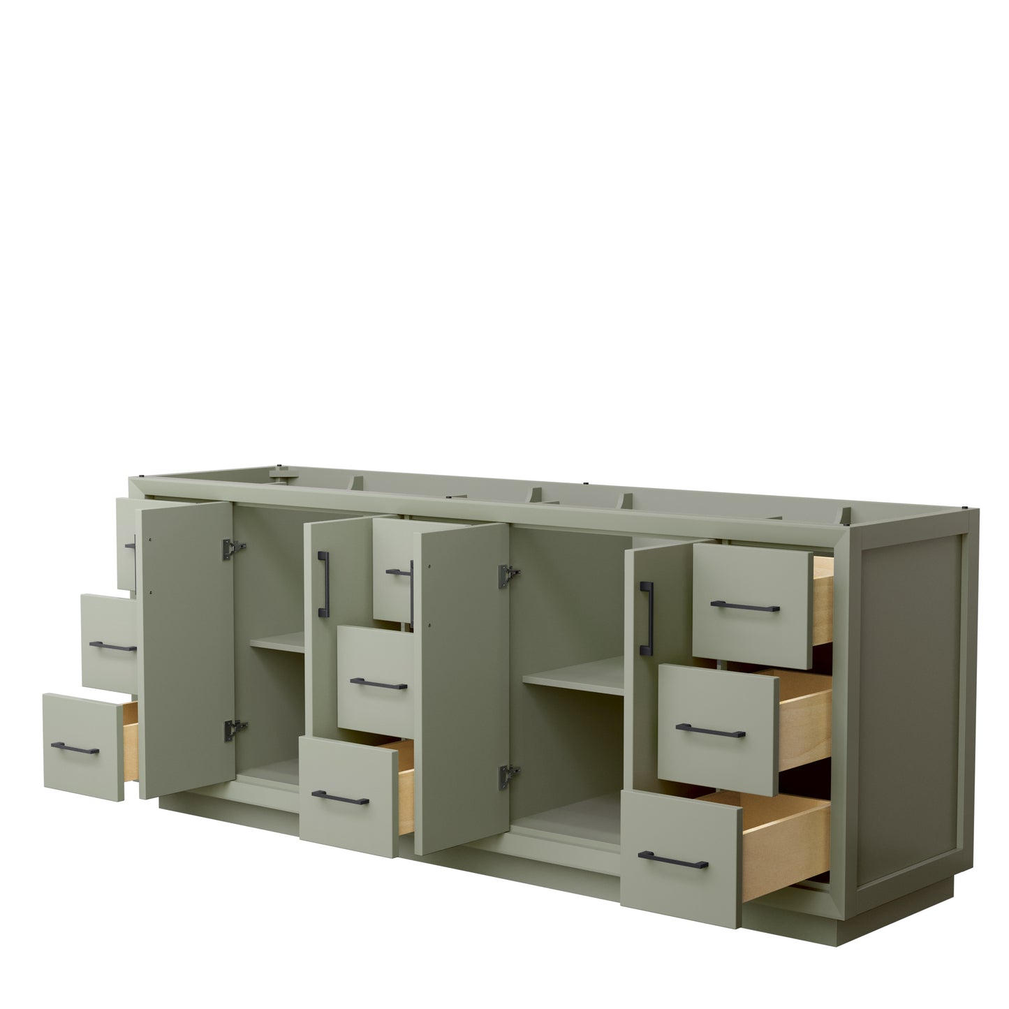Strada 84 Inch Double Bathroom Vanity in Light Green, No Countertop, No Sink, Matte Black Trim