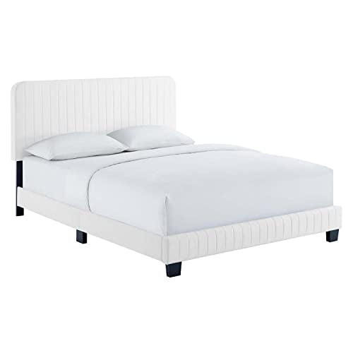Modway Celine Channel Tufted Performance Velvet Platform Bed, Twin, White