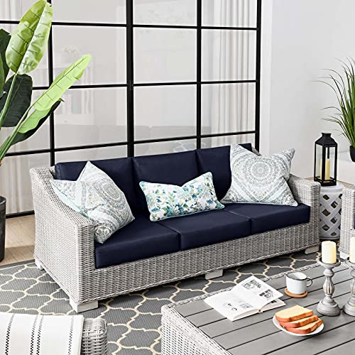 Modway Conway Outdoor Patio Wicker Rattan Sofa, Light Gray Navy