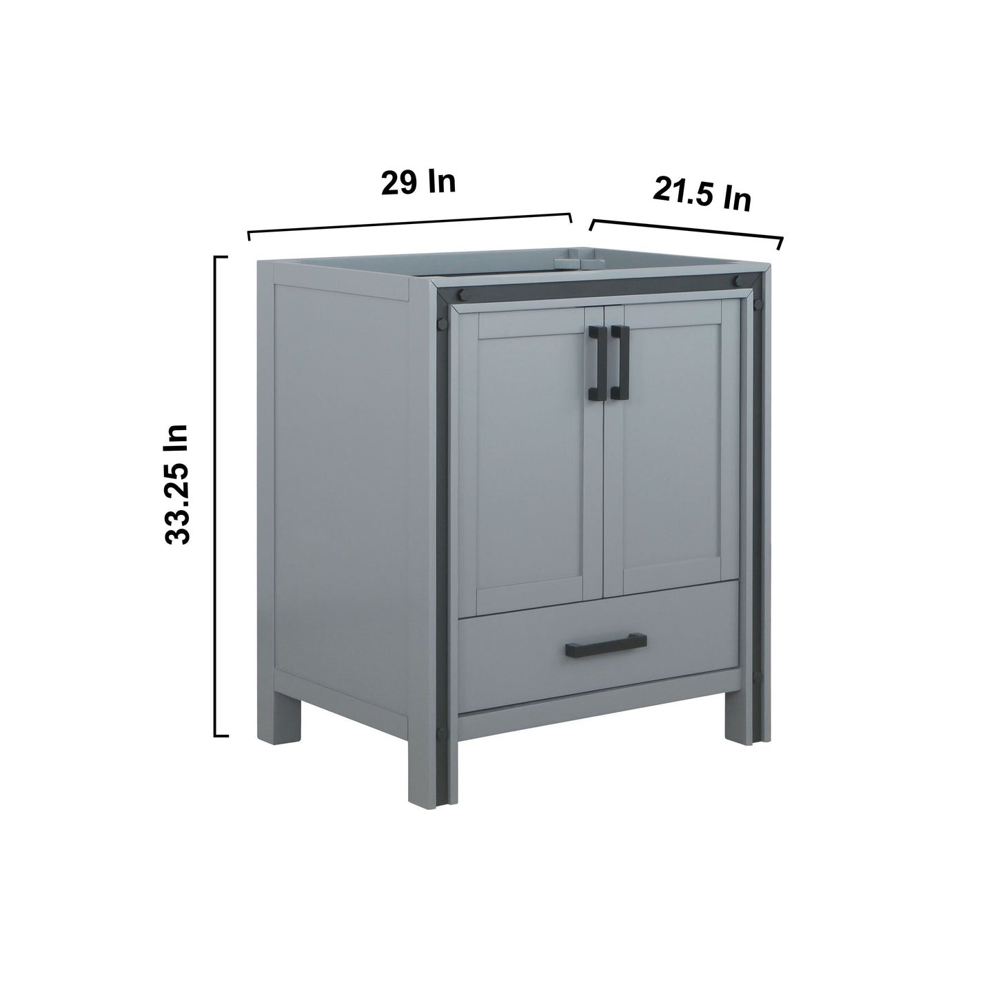 Ziva 30" Dark Grey Single Vanity, no Top and 28" Mirror