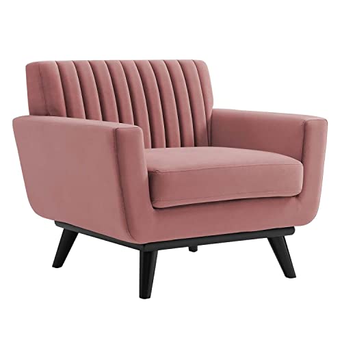 Modway Engage Channel Tufted Performance Velvet Armchair in Dusty Rose