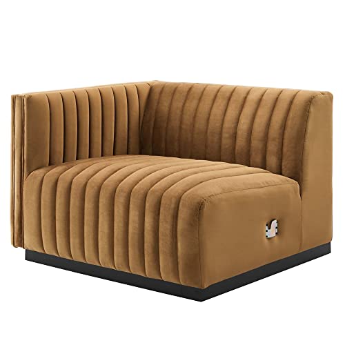 Modway Conjure Modern Channel Tufted Velvet Left-Arm Chair in Cognac Brown