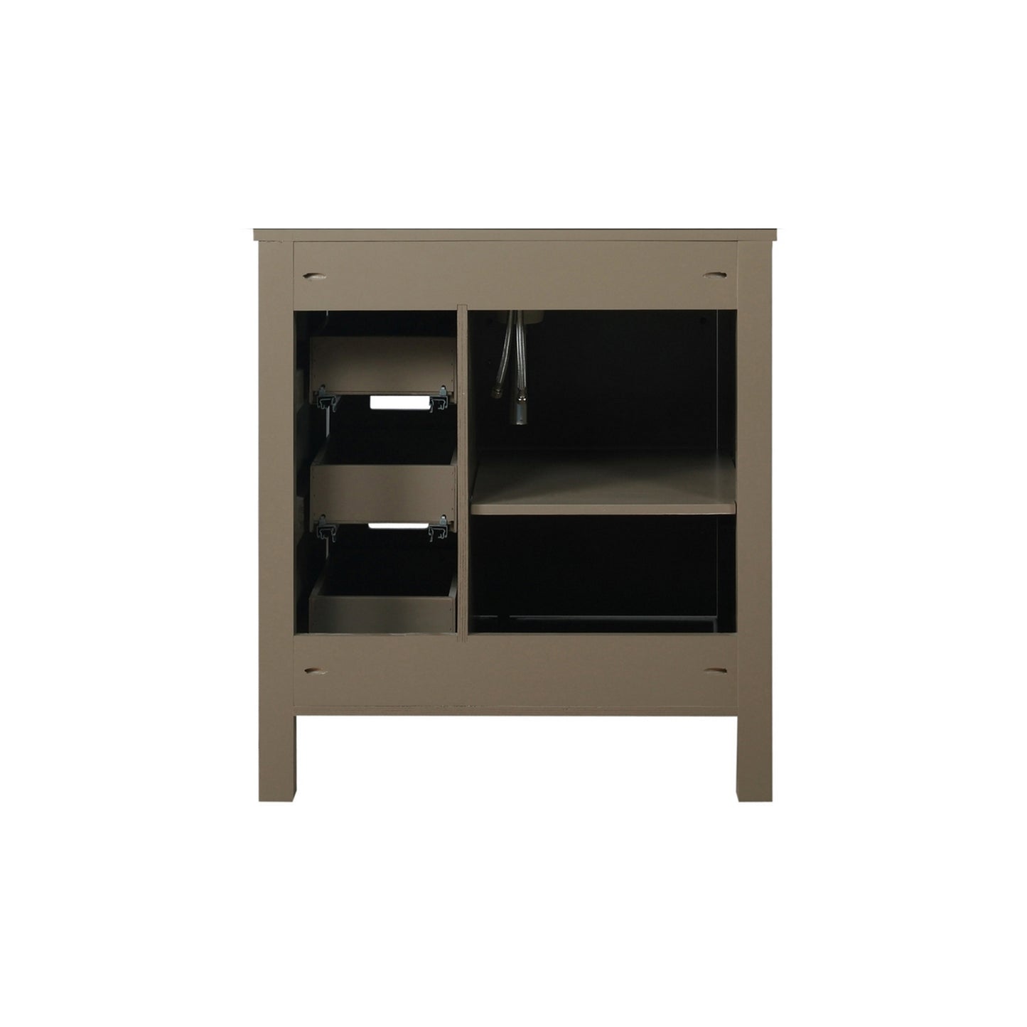 Marsyas 30" Rustic Brown Single Vanity, White Quartz Top, White Square Sink and 28" Mirror w/ Faucet