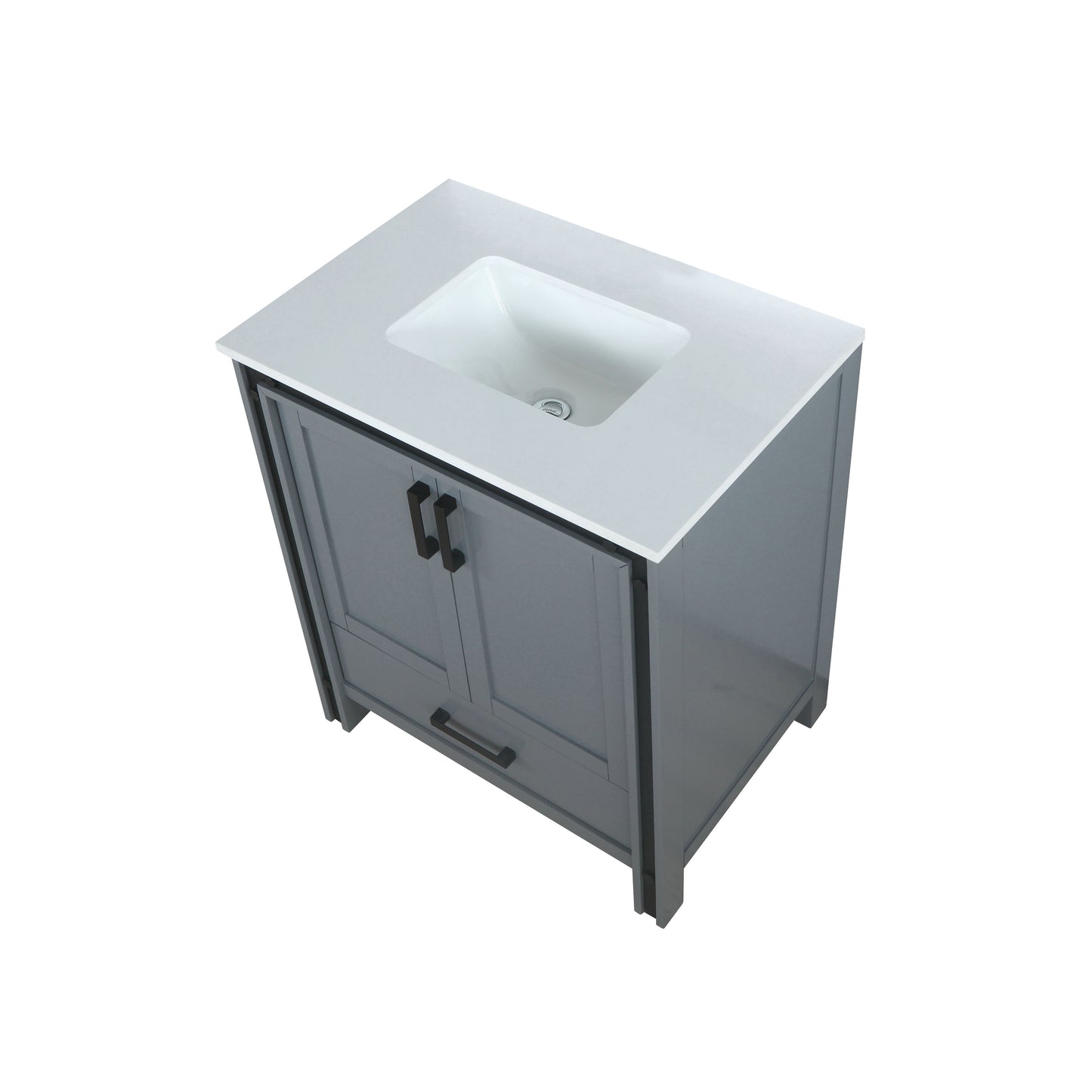 Ziva 30" Dark Grey Single Vanity, Cultured Marble Top, White Square Sink and no Mirror