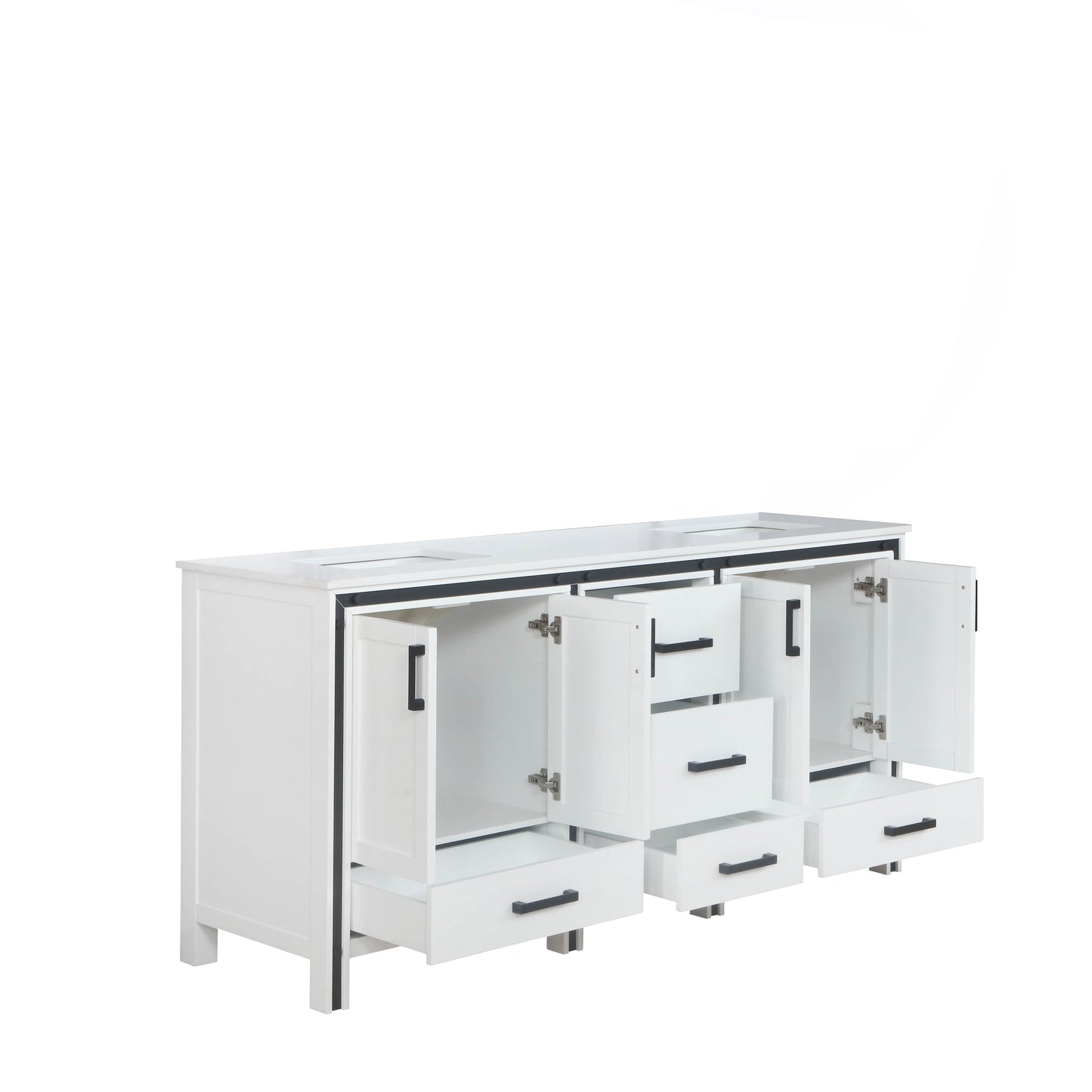 Ziva 72" White Double Vanity, Cultured Marble Top, White Square Sink and no Mirror