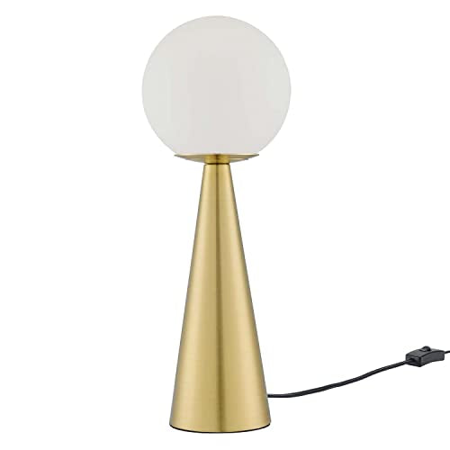 Modway Apex 1-Light Contemporary Glass Globe Table Lamp in White/Satin Brass