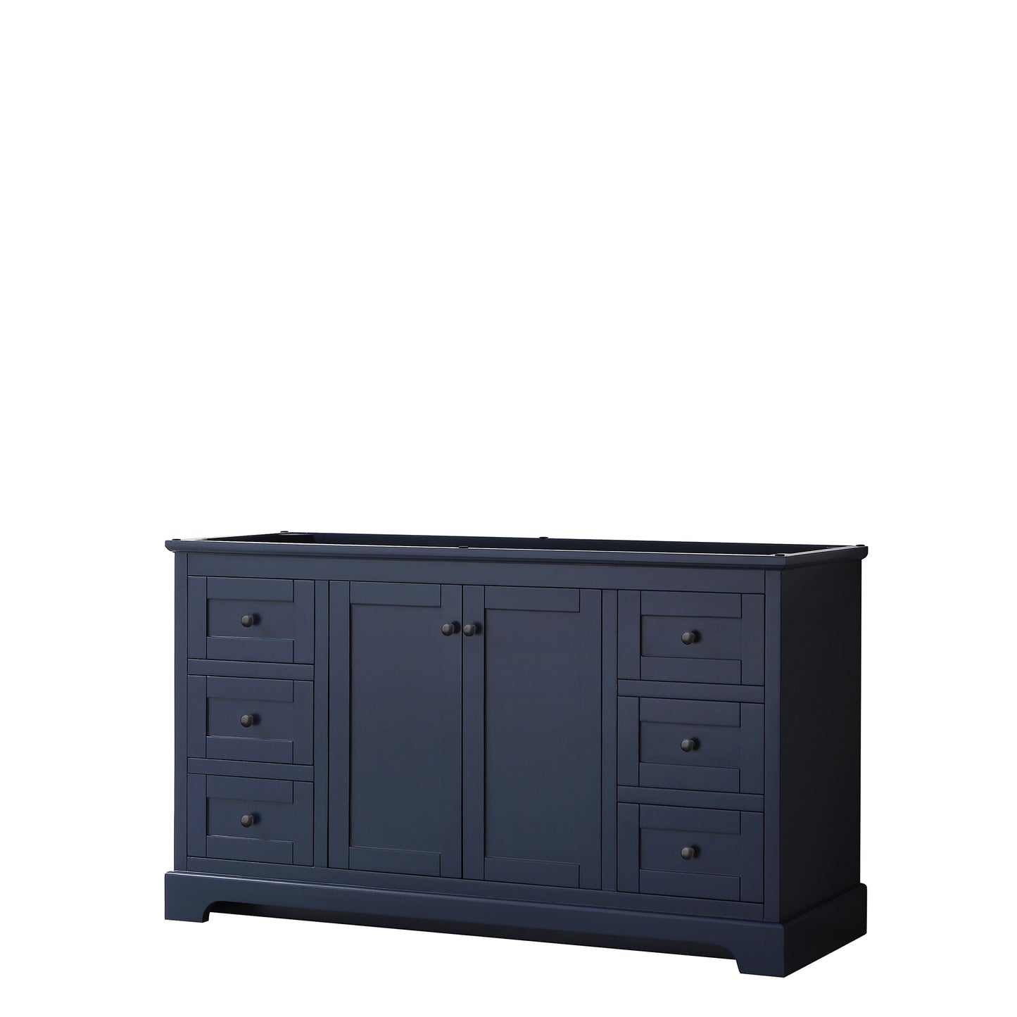 Avery 60 Inch Single Bathroom Vanity in Dark Blue, No Countertop, No Sink, Matte Black Trim