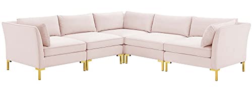 Modway Ardent 5-Piece Performance Velvet Sectional, 5-Seater Sofa, Pink