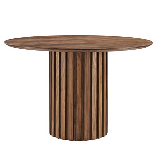 Modway Senja 47" Round Modern Style MDF and Wood Dining Table in Walnut