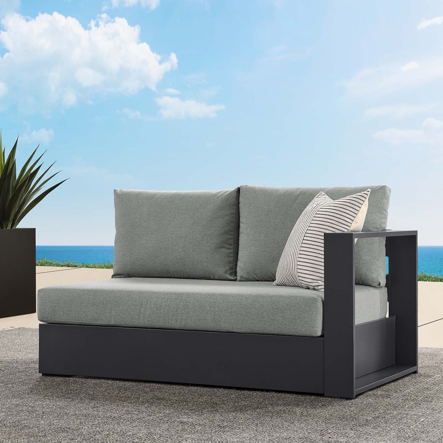 Modway Tahoe Outdoor Patio Powder-Coated Aluminum Modular Right-Facing Loveseat in Gray Gray