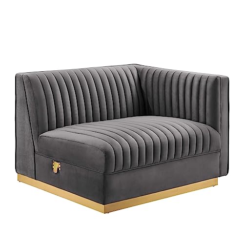 Modway Sanguine Velvet and Stainless Steel Right-Arm Chair in Gray