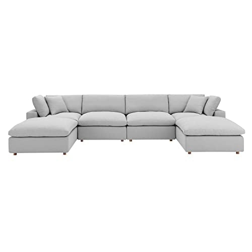Modway Commix 6-Piece Fabric Down Filled Sectional Sofa in Light Gray