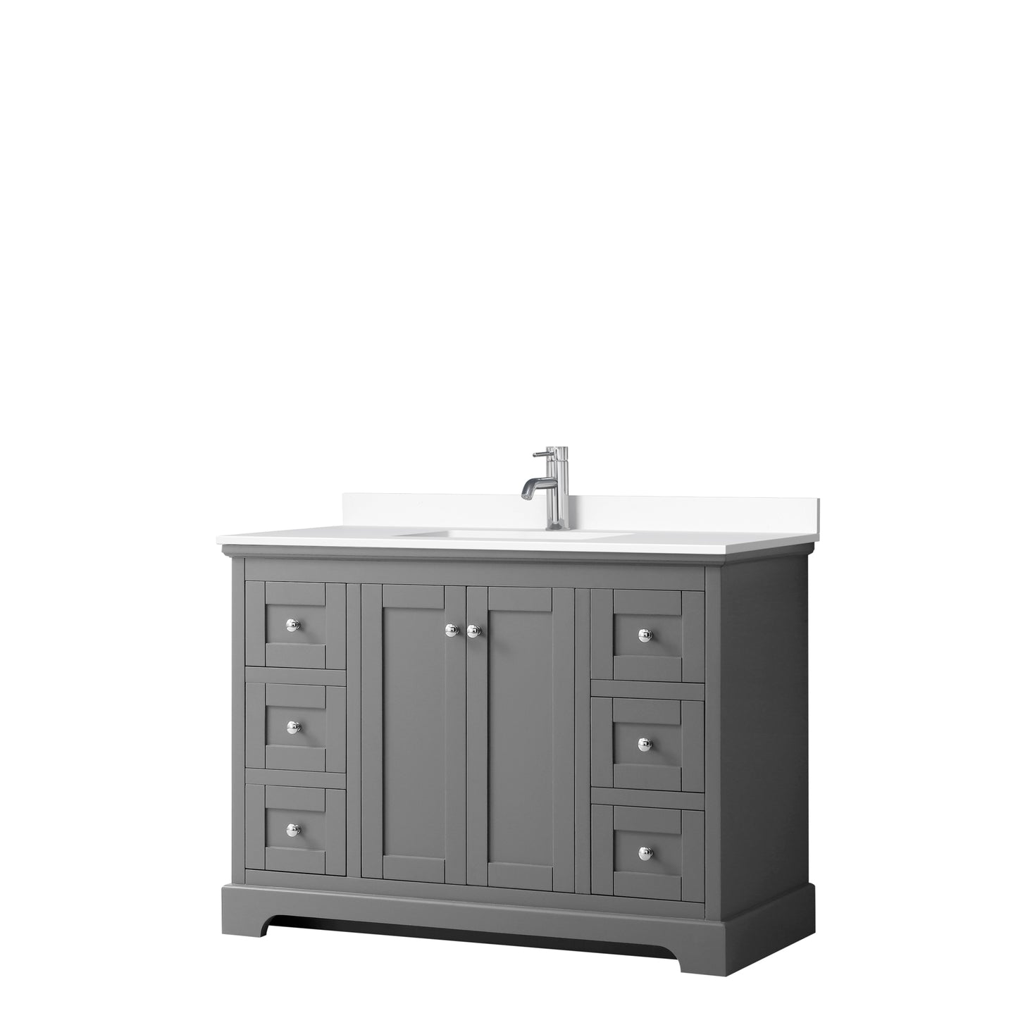 Avery 48 Inch Single Bathroom Vanity in Dark Gray, White Cultured Marble Countertop, Undermount Square Sink, No Mirror
