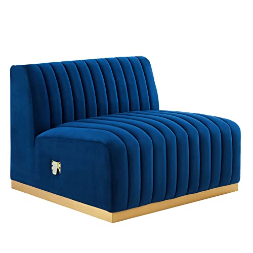 Modway Conjure Channel Tufted Performance Velvet Armless Chair in Gold/Navy