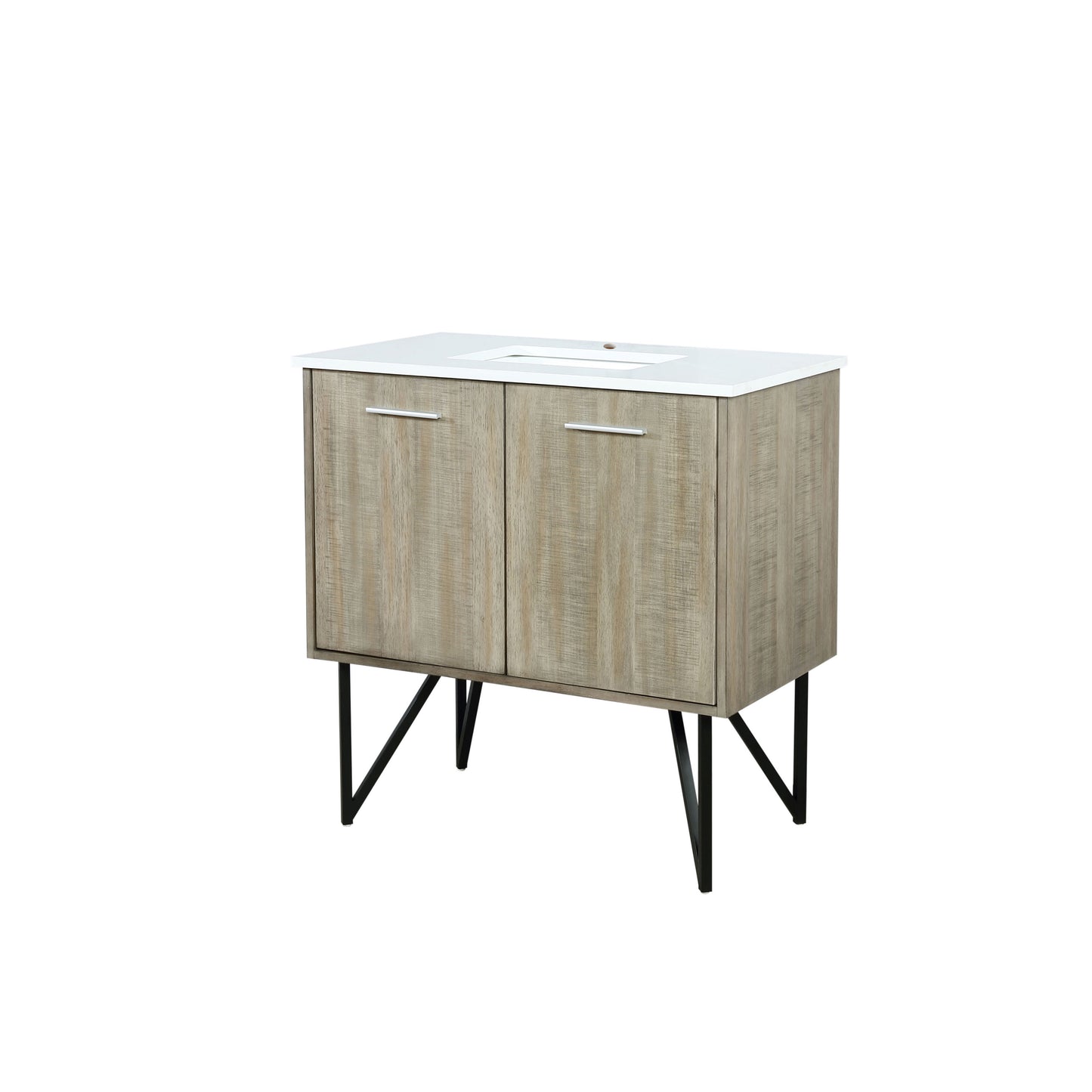 Lancy 36" Rustic Acacia Bathroom Vanity, White Quartz Top, and White Square Sink
