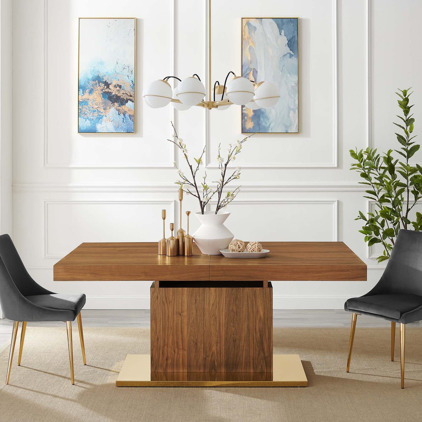 Modway Vector Expandable Dining Table in Walnut Gold