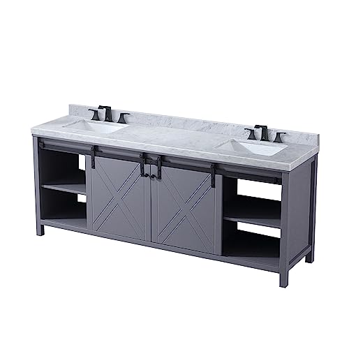 Lexora Marsyas Bath Vanity, Carrara Marble Countertop and Faucet Set