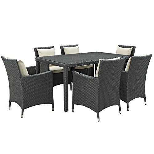 Modway EEI-2310-CHC-RED-SET Sojourn 11 Piece Outdoor Patio Sunbrella Dining Set in Canvas Red