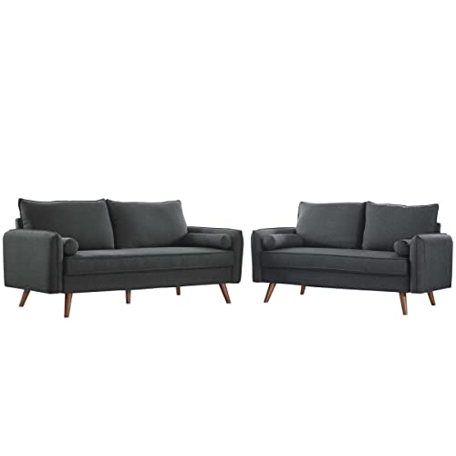 Modway Revive Upholstered Fabric Sofa and Loveseat Set, Gray