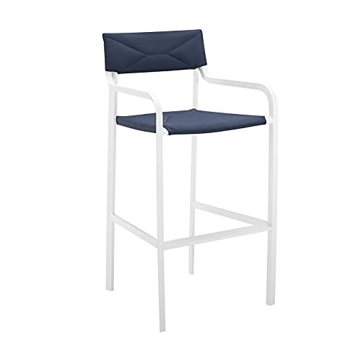 Modway EEI-3574-WHI-NAV Raleigh Outdoor Patio Aluminum Stackable Dining Bar Stool (Fully Assembled)