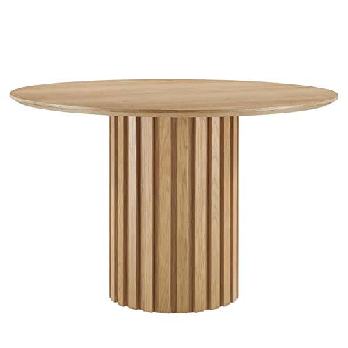Modway Senja 47" Round Modern Style MDF and Wood Dining Table in Oak