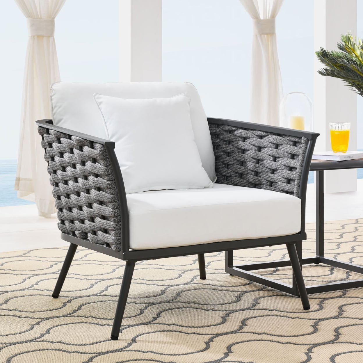 Modway Stance 15.5" Aluminum & Fabric Patio Armchair in Gray/White
