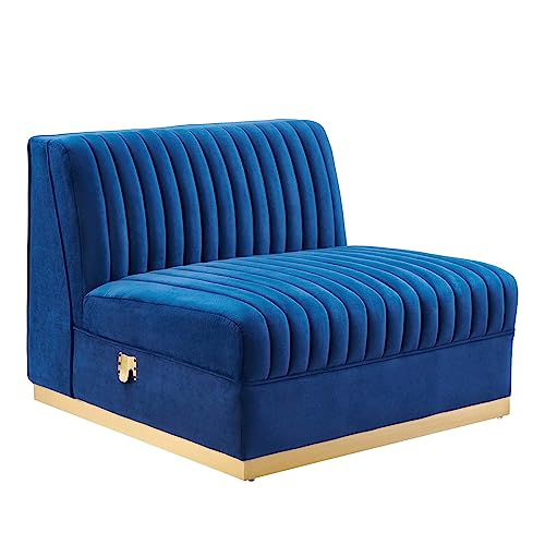 Modway Sanguine Velvet and Stainless Steel Armless Chair in Navy Blue